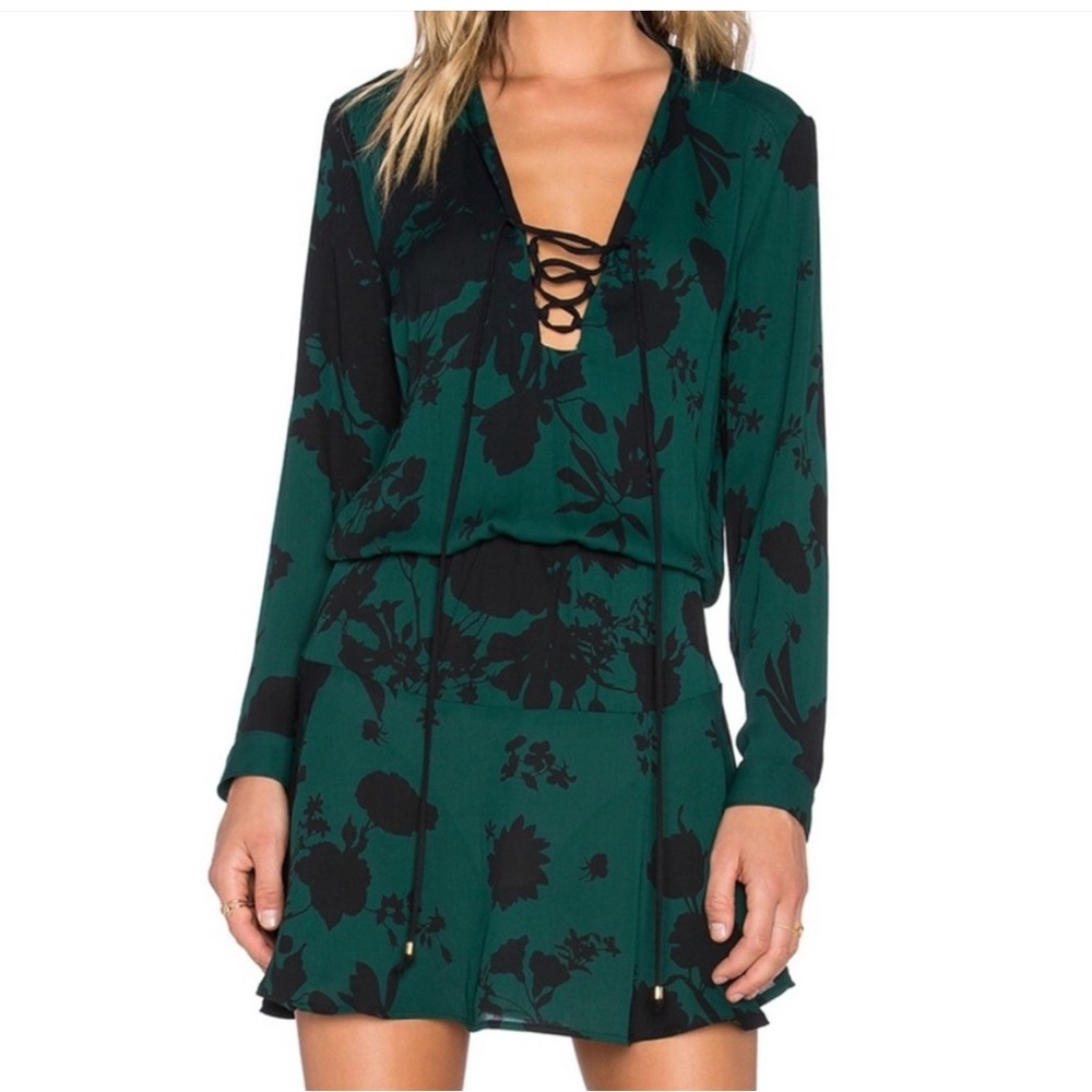 Karina Grimaldi Carole Green Floral Print Long Sleeve Mini Dress